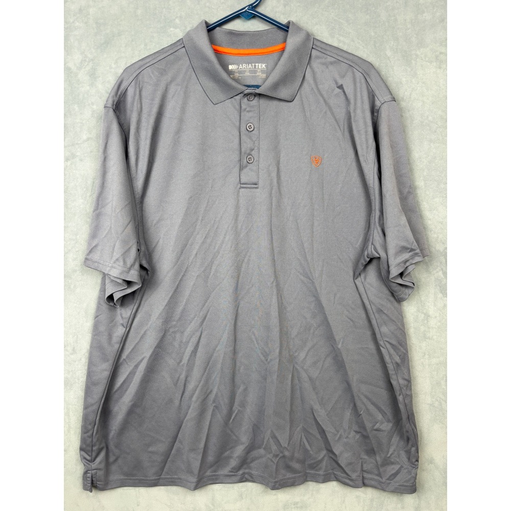 Ariat AriatTek Mens XXL Gray Short Sleeve Performance Polo Shirt Orange Logo